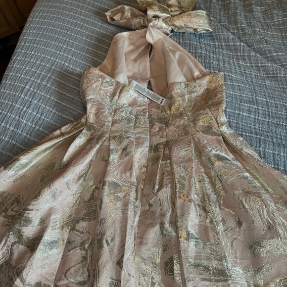 ASOS luxe curve halter neck mini jacquard open back swing dress size 12 - Picture 12 of 13